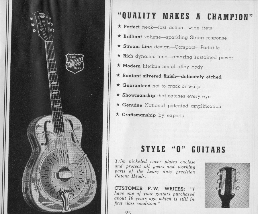 National 1940 catalogue Style O guitar