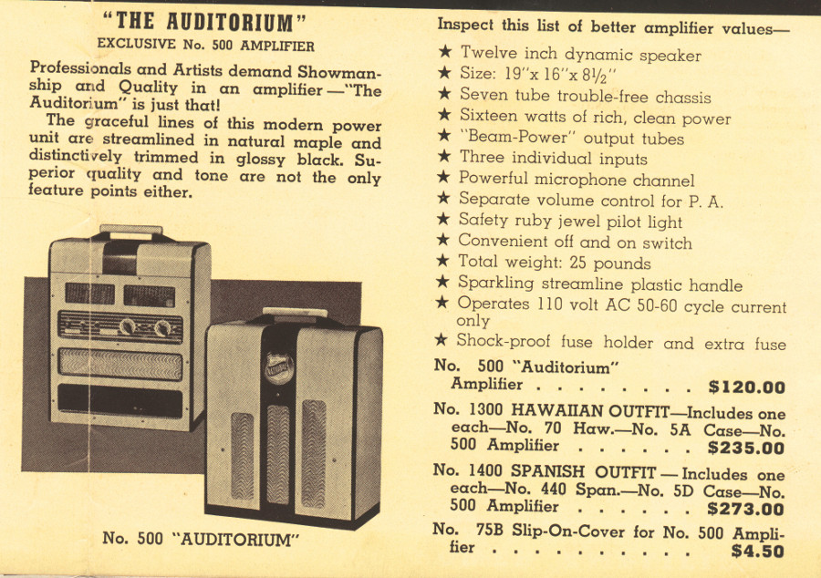 1941 catalogue No 500 'Auditorium' amp page