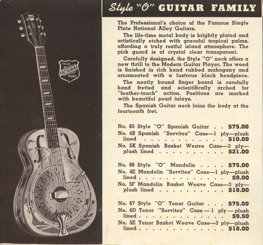 1941 catalogue style O guitar page